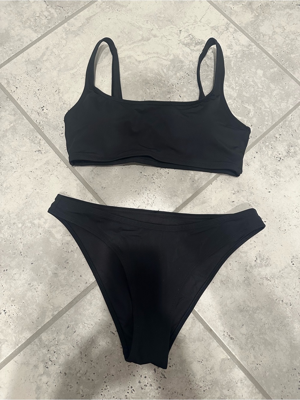 Vuori Black Scoop Bralette Bikini Top with High-Cut Bottoms